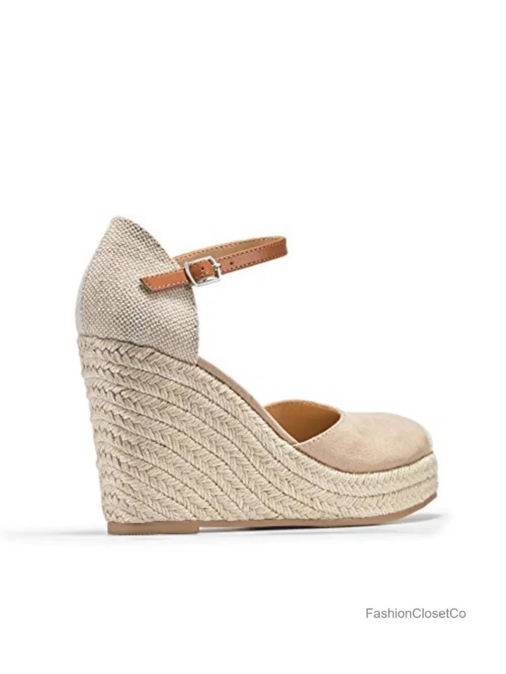 Womens Summer Espadrille Heel Platform Wedge Sandals Ankle Buckle Strap Closed